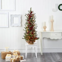 4ft. Pre-Lit Berry & Pine Artificial Christmas Tree, Warm White Lights
