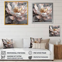 Designart "Marble Pink Gold Peony Flower Iii" Floral Peony Framed Canvas Print