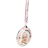 Pink & Silver Baby's First Christmas Crystal Embellished Photo Ornament