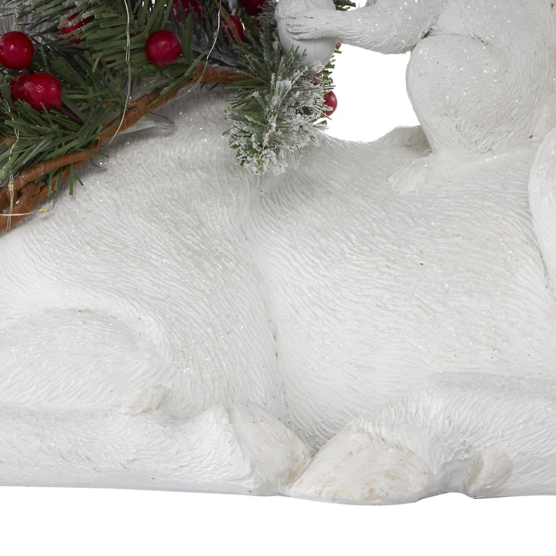 23" White Reindeer with Woodland Animals Sculpture