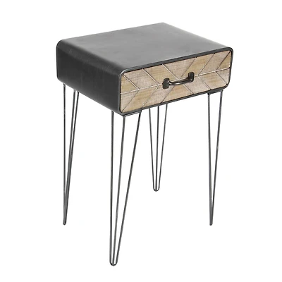 2ft. Black Iron and Wood Modern Accent Table