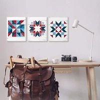 Stupell Industries Geometric Triangular Quilt Pattern Design Red White Blue in Gray Frame Wall Art