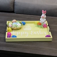 Elegant Designs™ 15.5" Yellow Wash Hoppy Easter Serving Tray with Handles