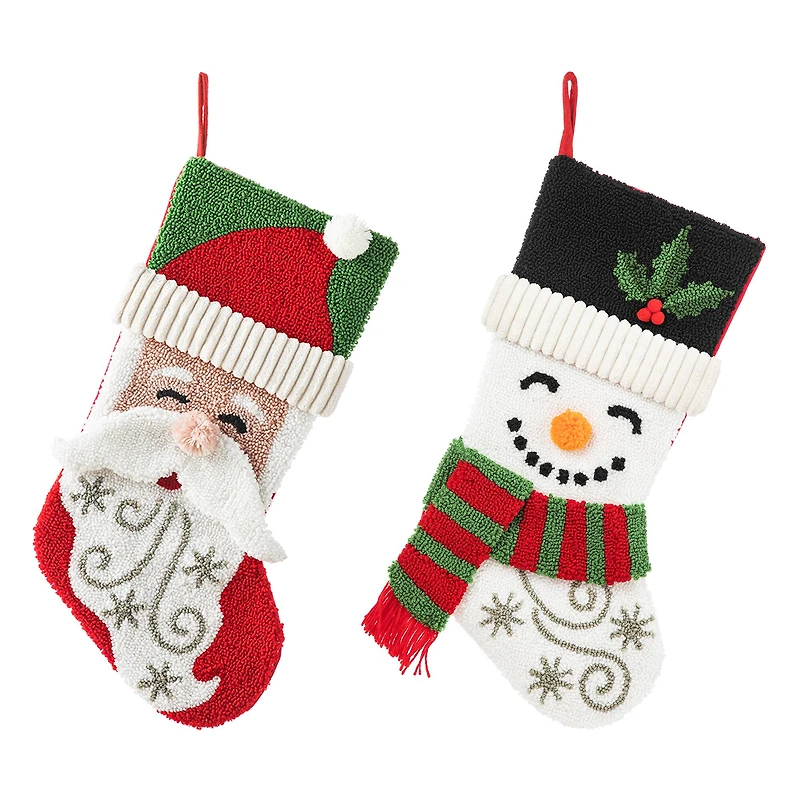 Glitzhome® 20.5" Santa & Snowman Hooked Stocking Set