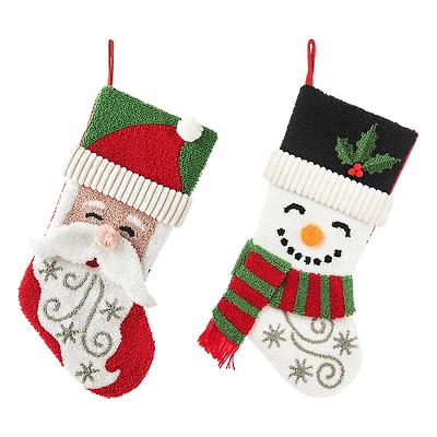 Glitzhome® 20.5" Santa & Snowman Hooked Stocking Set