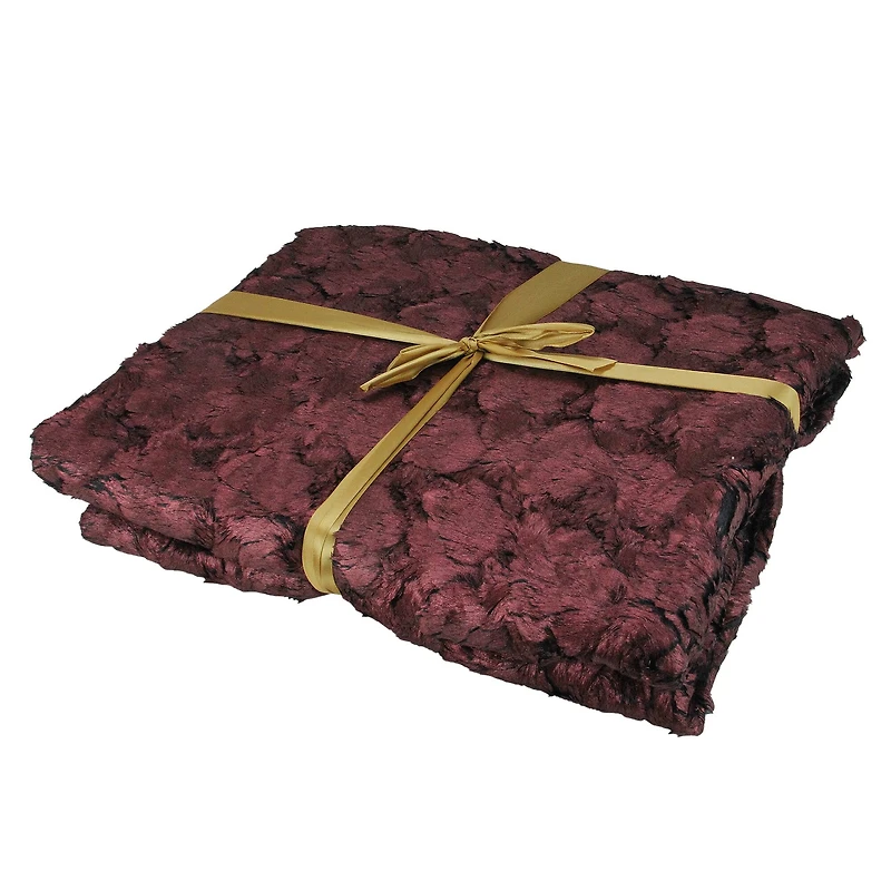 Burgundy & Black Plush & Velvety Faux Fur Throw Blanket
