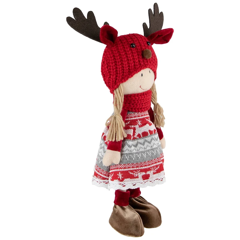 16'' Little Nordic Girl in Moose Antler Hat Christmas Figure