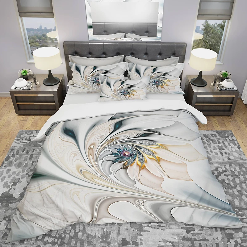 DesignArt White Stained Glass Floral Art Duvet Cover Set