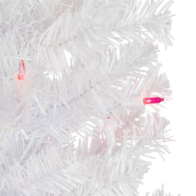 4ft. Pre-Lit White Woodbury Pine Slim Artificial Christmas Tree, Pink Lights