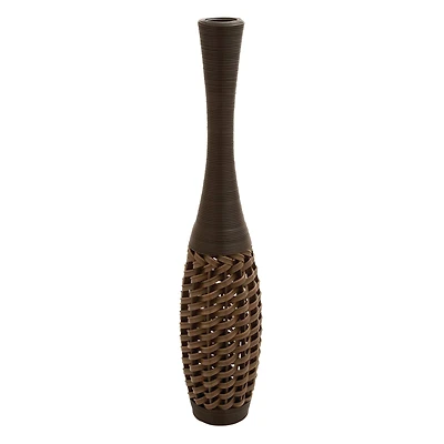 Brown Rattan Coastal Style Vase, 48" x 12" x 12"