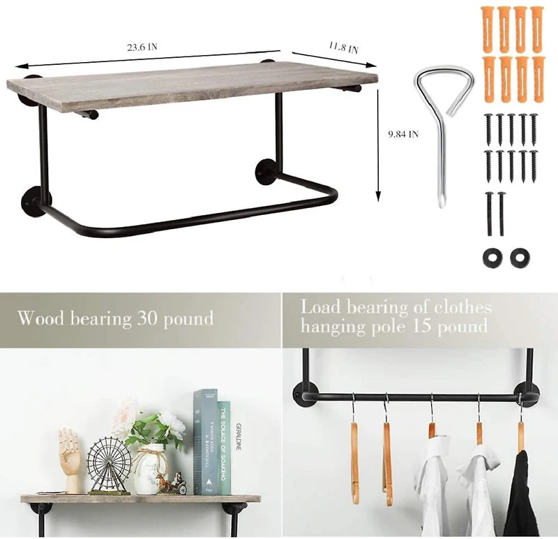 NEX™ Gray Wall Mounted Industrial Rustic Wood & Metal Coat Rack