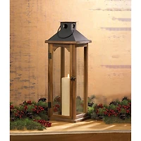 22.25" Simple Metal Top Wooden Lantern