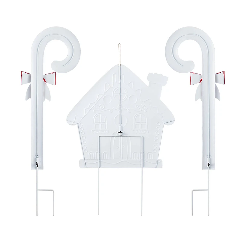 Glitzhome® 33" Metal Christmas Gingerbread House and Candy Cane Yard Stake Set