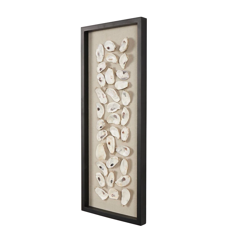 Cream Shell Shell Handmade Abstract Wall Décor with Beige Linen Backing & Black Frame