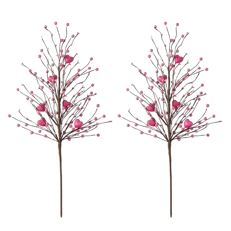 Glitzhome® 28" Valentine's Pink Berry & Heart Picks Set