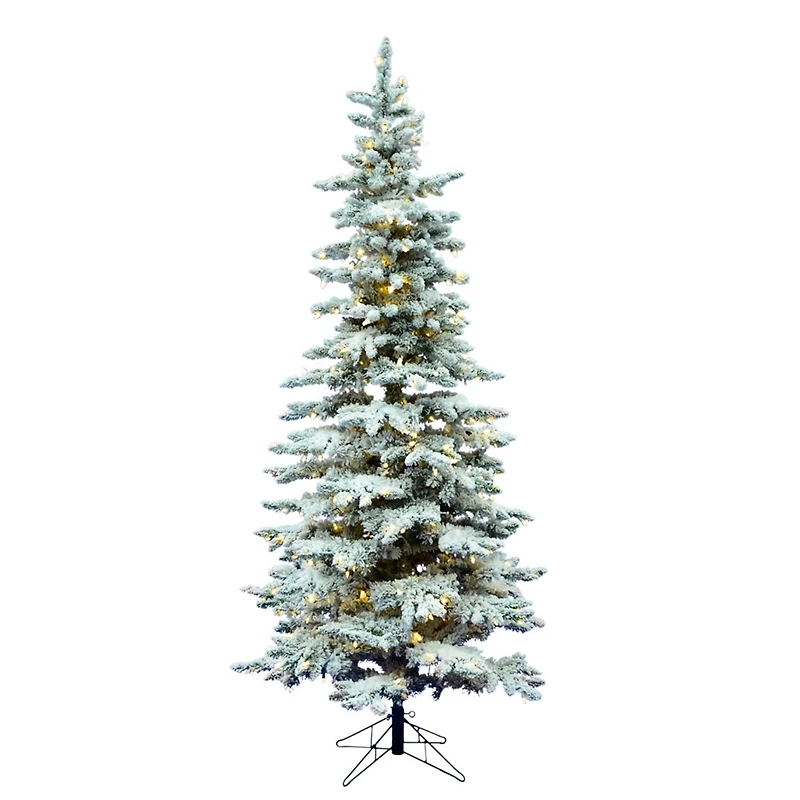 6.5ft. Pre-Lit Slim Flocked Utica Fir Artificial Christmas Tree, Pure White LED Lights