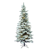 6.5ft. Pre-Lit Slim Flocked Utica Fir Artificial Christmas Tree, Pure White LED Lights