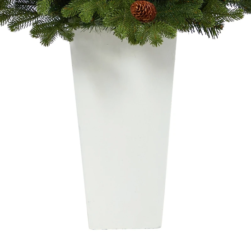 3.5ft. Pre-Lit Yukon Mountain Fir Artificial Christmas Tree in White Planter, Clear Lights