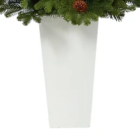3.5ft. Pre-Lit Yukon Mountain Fir Artificial Christmas Tree in White Planter, Clear Lights