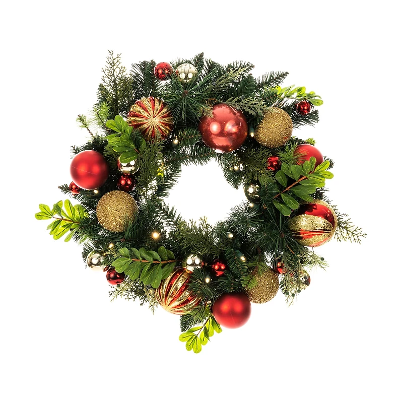 Village Lighting 24" Pre-Lit Christmas Classic Wreath, Clear LED Lights