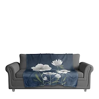 50" x 60" Bright White Flowers on Navy Coral Fleece Blanket