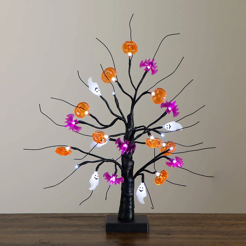 18in. Pre-Lit Artificial Halloween Ghost, Bats & Pumpkins 24 LED Lighted Ornament Tree