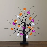 18in. Pre-Lit Artificial Halloween Ghost, Bats & Pumpkins 24 LED Lighted Ornament Tree