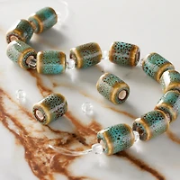 Blue & Tan Ceramic Tube Beads, 12mm by Bead Landing™