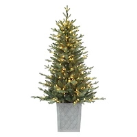 4.5ft. Pre-Lit Barcelona Blue Spruce Artificial Christmas Tree in Pot, Warm White LED Lights