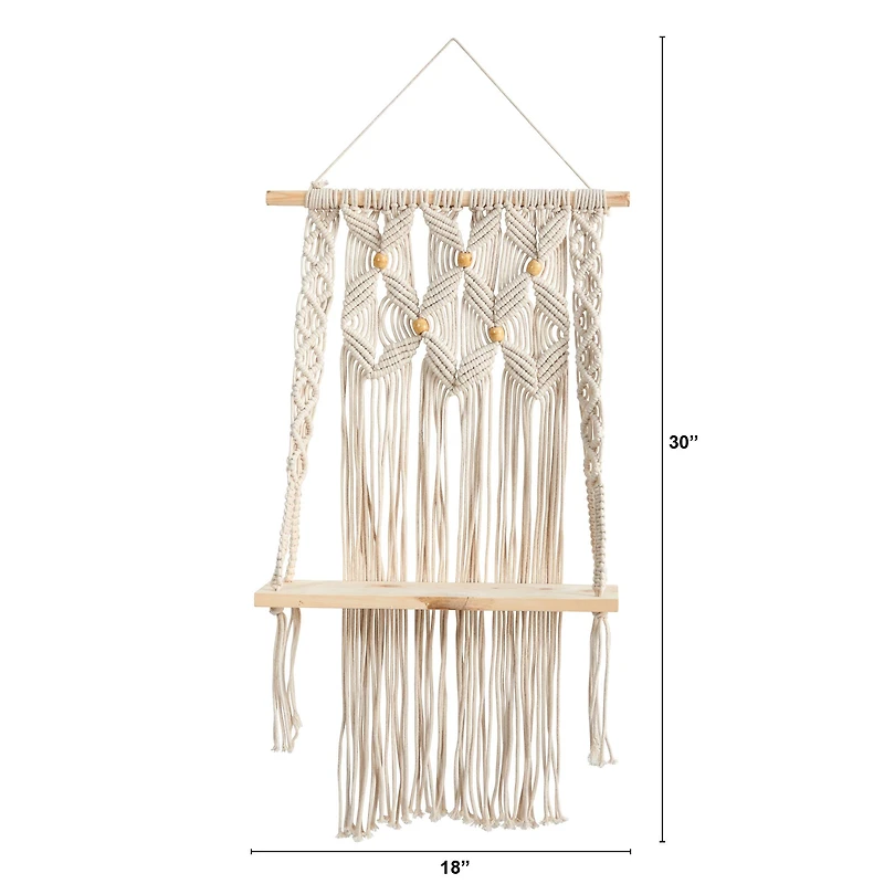 2.5ft. x 1.5ft. Handmade Boho Macrame Wall Hanging with Wooden Shelf