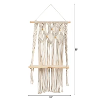 2.5ft. x 1.5ft. Handmade Boho Macrame Wall Hanging with Wooden Shelf