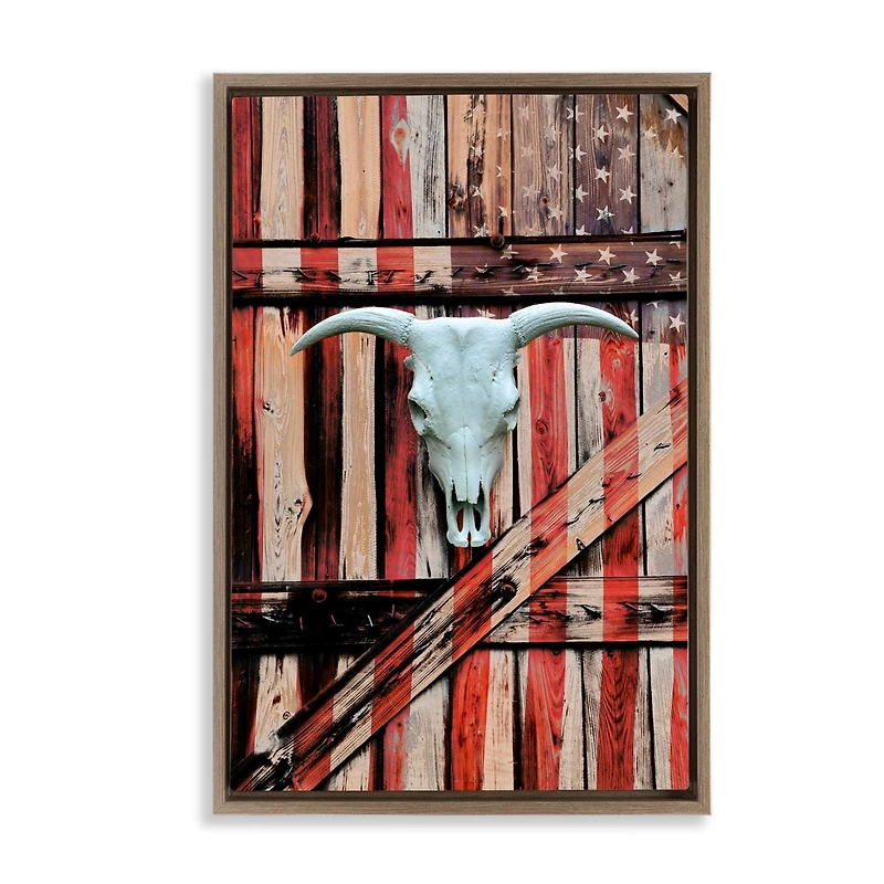 Stupell Industries Patriotic Cow Skull Floater Framed Art