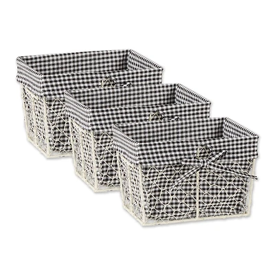 DII® Small Antique White Chicken Wire Baskets with Black Gingham Liners, 3ct.