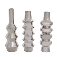 Silver Ceramic Abstract Bubble Ribbed Vase Set