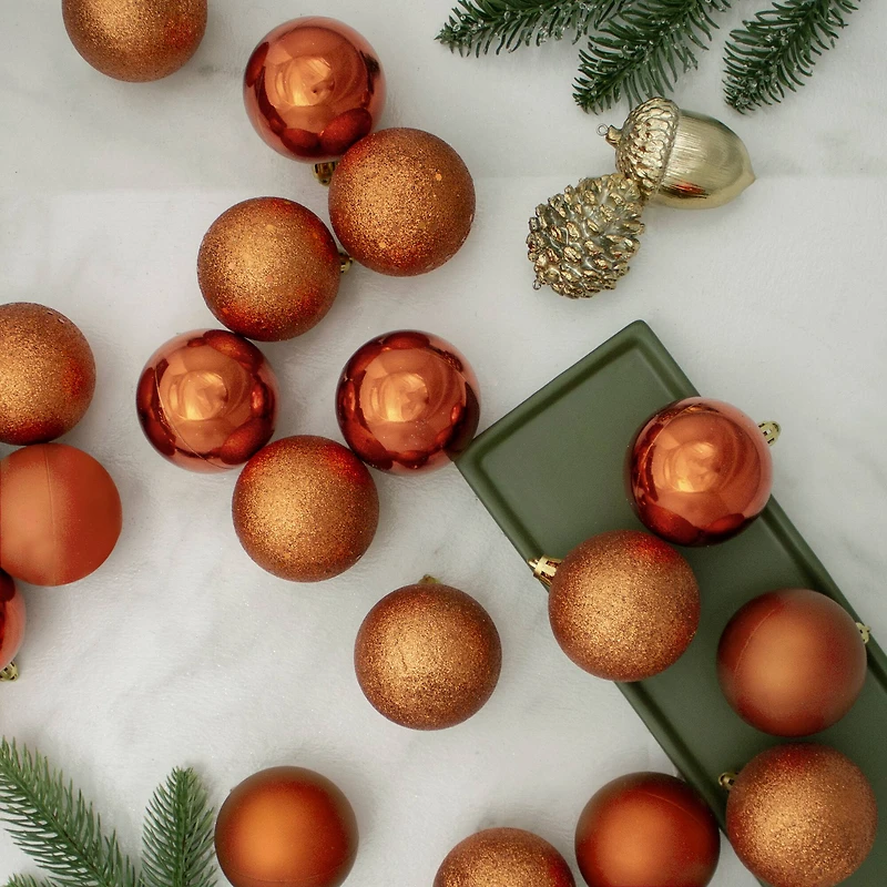 24ct. 2.5" Orange 4-Finish Shatterproof Christmas Ball Ornaments