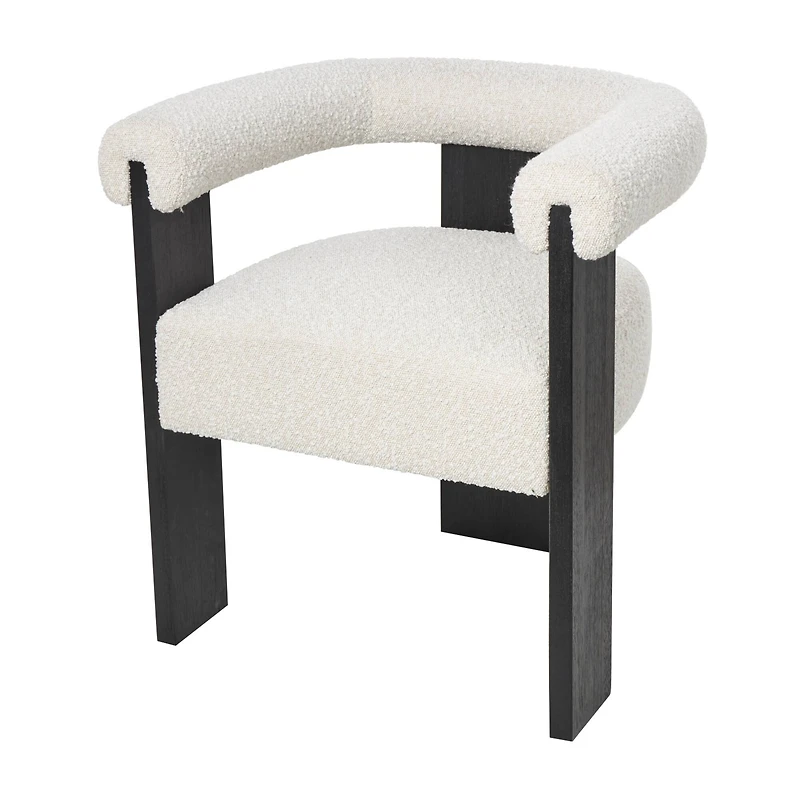 White Curved Back Mid-Century Modern Round Accent Chair with Black Wood Frame