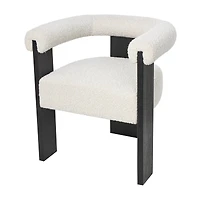 White Curved Back Mid-Century Modern Round Accent Chair with Black Wood Frame