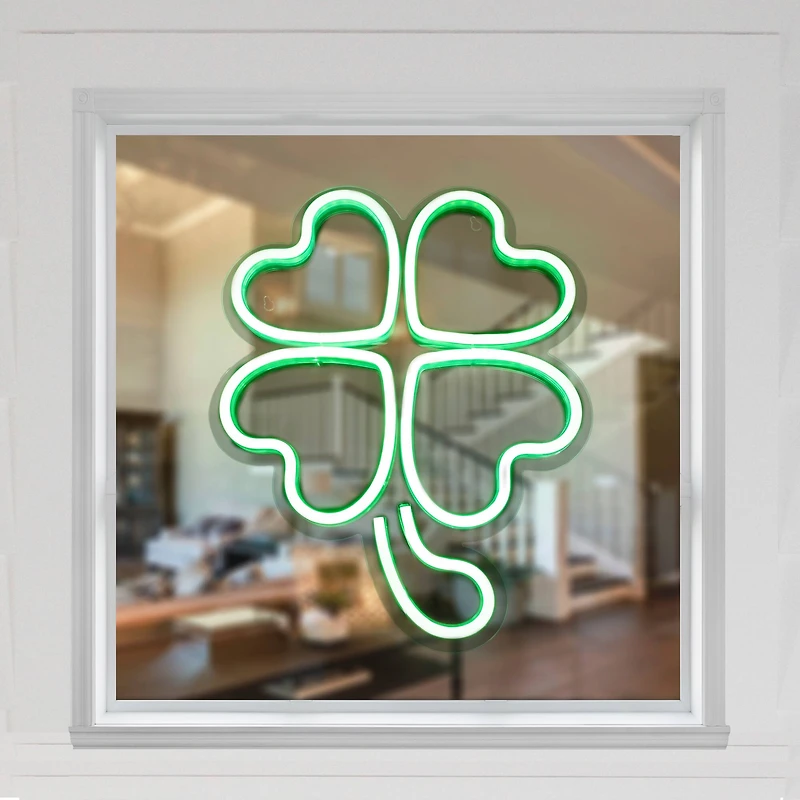 15" LED Lighted Neon Style Green Shamrock St. Patrick's Day Window Silhouette