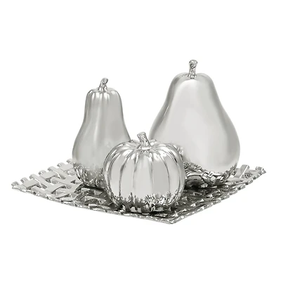 Silver Ceramic Glam Fruit Sculpture Set