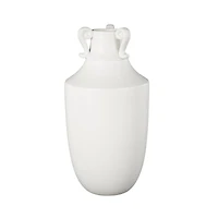 15.75" White Ceramic Sleek Amphora Vase with Scroll Handles