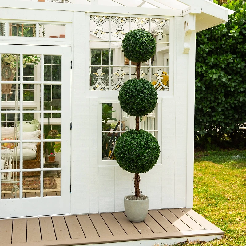 7ft. UV Resistant Artificial Triple Ball Boxwood Topiary Tree (Indoor/Outdoor)