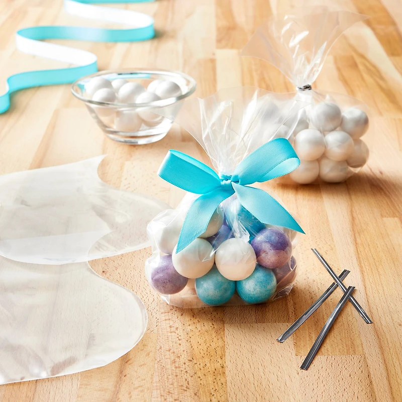 Clear Curved Treat Bags with Ties by Celebrate It®, 100ct.