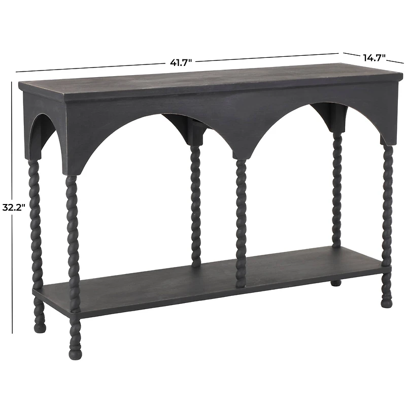 47" Black Wood Arched 1-Shelf Living Room Console Table