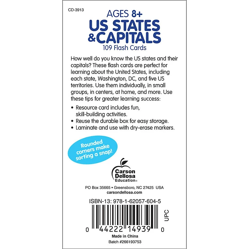 Carson Dellosa® Education U.S. States & Capitals Flash Cards, Pack of 3