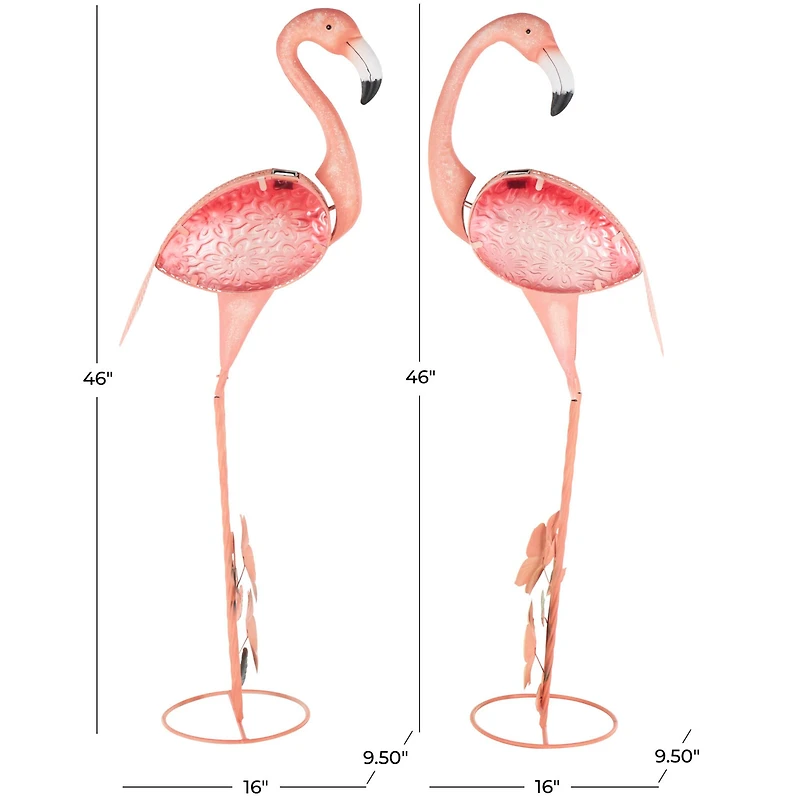 46" Tall Floral & Shimmer Pink Metal Flamingo Garden Sculpture Set