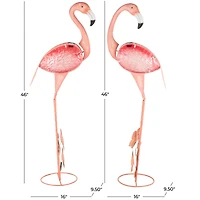46" Tall Floral & Shimmer Pink Metal Flamingo Garden Sculpture Set