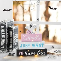 Glitzhome® 11.75"H Halloween Lighted Pink Wooden Ghost Block Word Sign