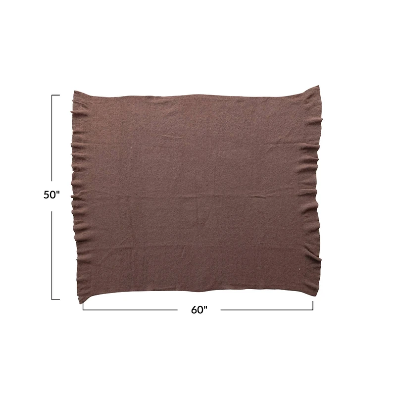 Hello Honey® 60" Brown Brushed New Zealand Wool Throw with Ruffled Edge