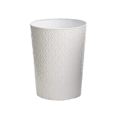 10" White Embossed Tin Planter