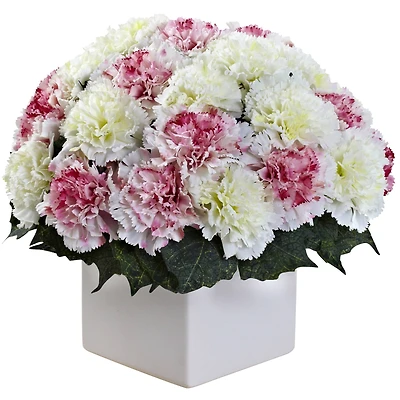 11" Pink and White Carnation Arrangement in Vase